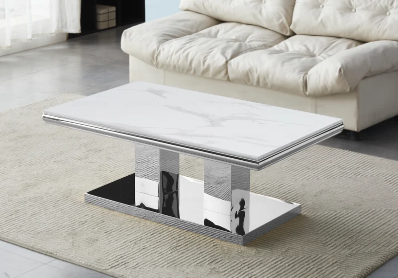 Table à manger marbre blanc argent design - Versus