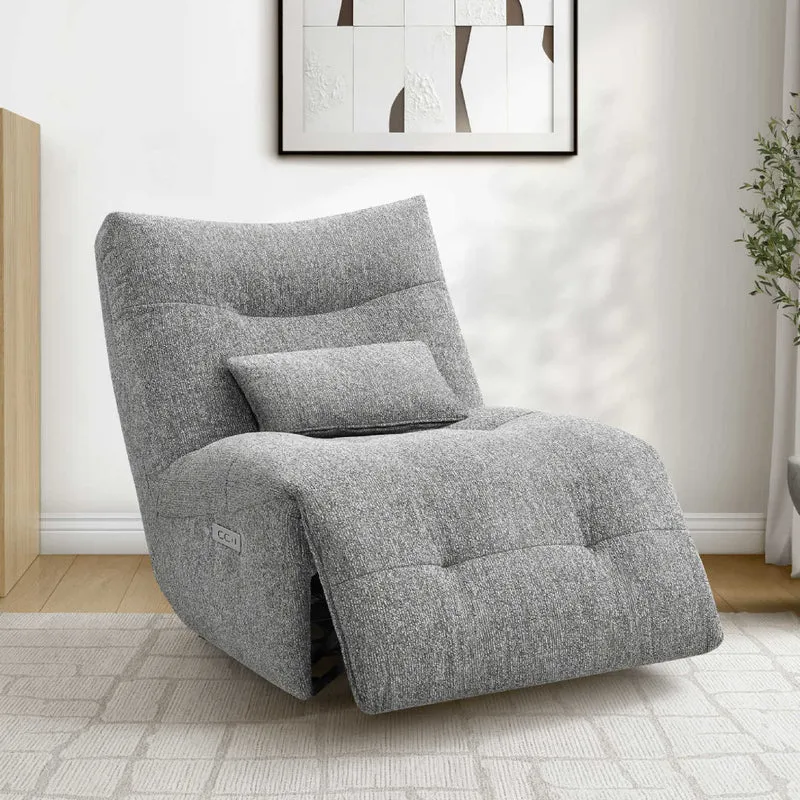Fauteuil berçant, pivotant et motorisé en tissu avec massage chauffant et port USB intégré