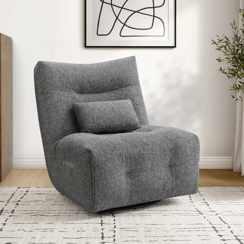Fauteuil berçant, pivotant et motorisé en tissu avec massage chauffant et port USB intégré
