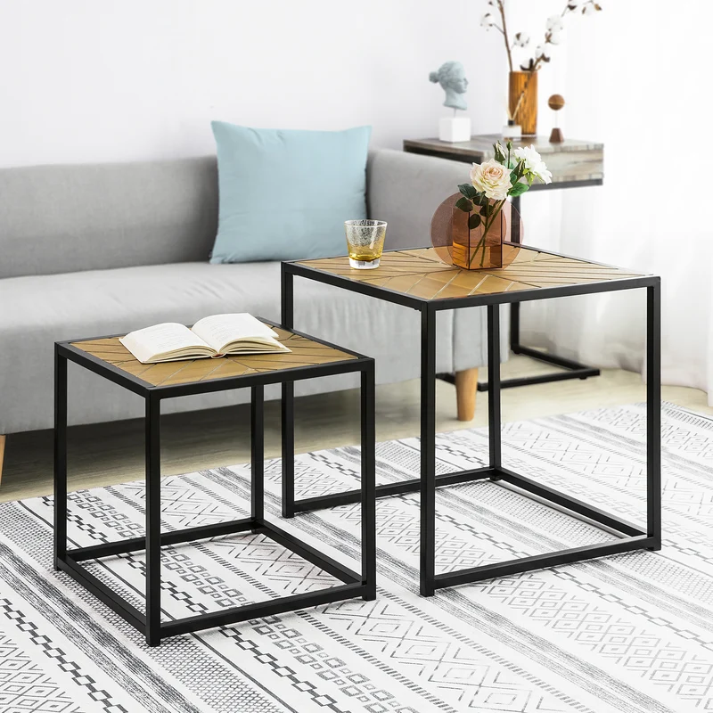 SoBuy FBT76-N Set de 2 Tables Basses Gigognes Table café Table d'Appoint Table Basse de Salon