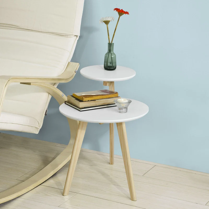 SoBuy FBT53-WN Table Basse Design Table d'Appoint Ronde Table Café, 2 plateaux, 3 pieds