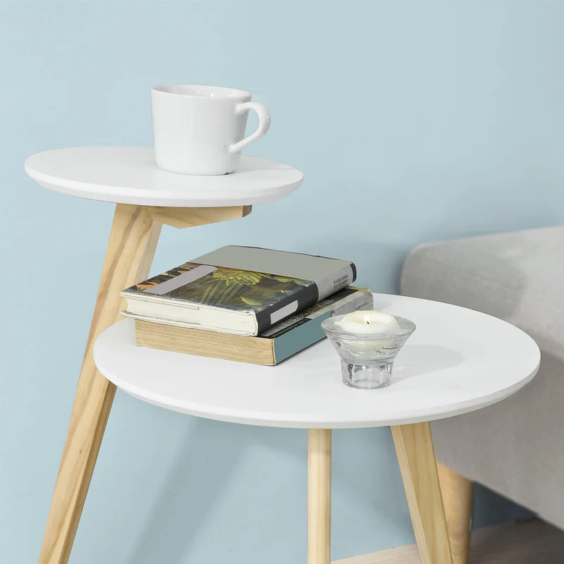 SoBuy FBT53-WN Table Basse Design Table d'Appoint Ronde Table Café, 2 plateaux, 3 pieds