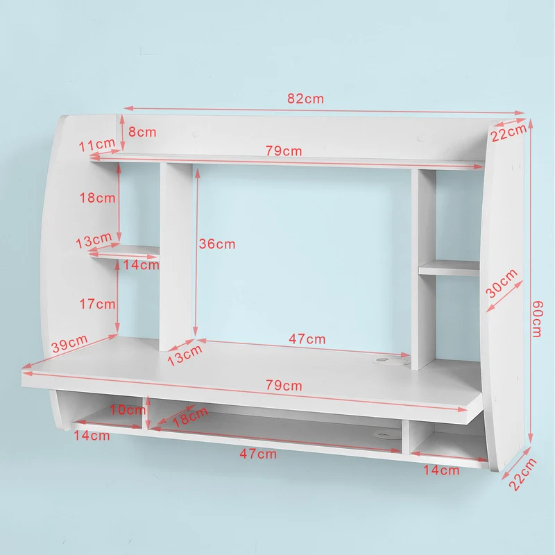 SoBuy FWT18-W Table murale Bureau avec Étagère intégrée Armoire de rangement Blanc