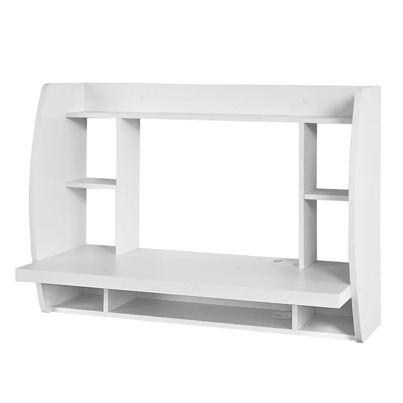 SoBuy FWT18-W Table murale Bureau avec Étagère intégrée Armoire de rangement Blanc