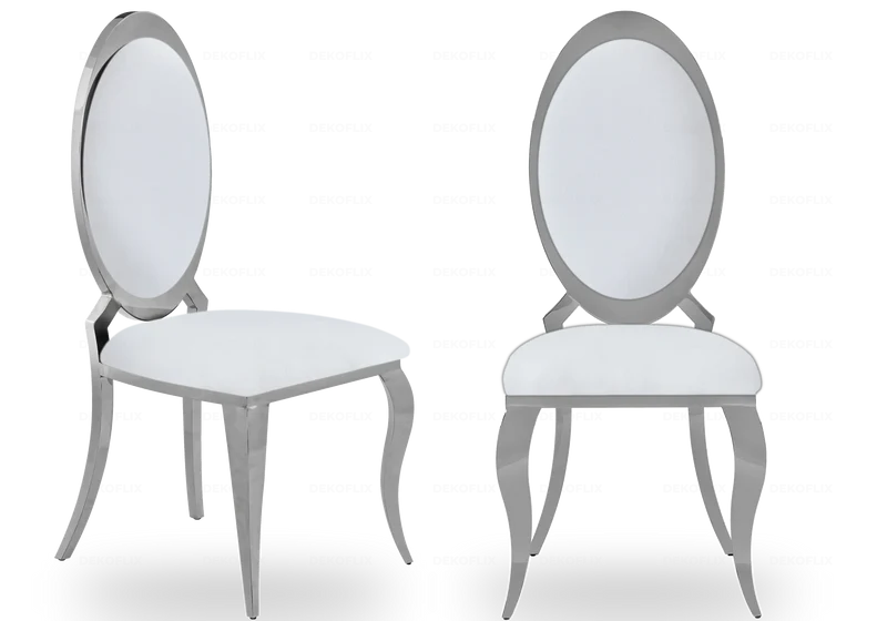 Chaises médaillon simili-cuir blanc argent - Aura x4