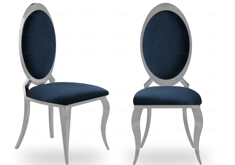 Chaises médaillon velours noir argent - Aura x4