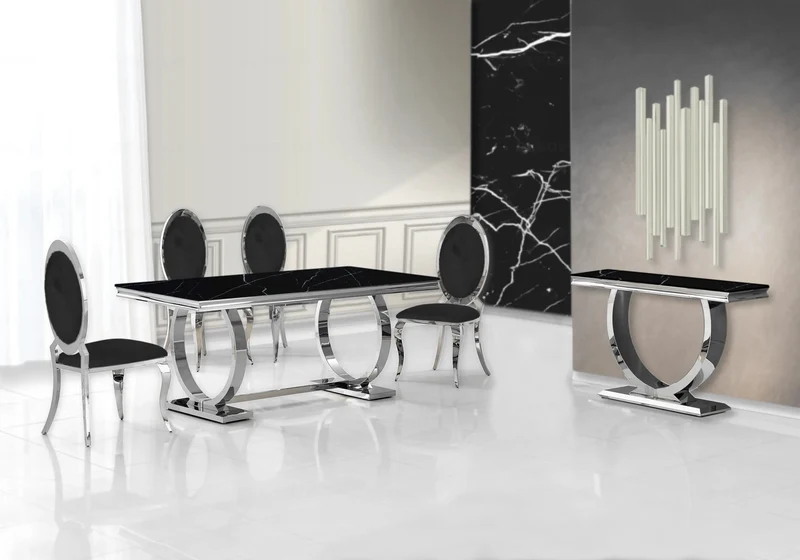 Chaises médaillon velours noir argent - Aura x4