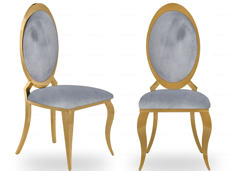 Chaises médaillon velours gris doré - Aura x4