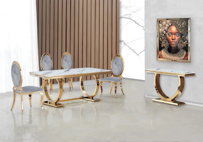 Chaises médaillon velours gris doré - Aura x4