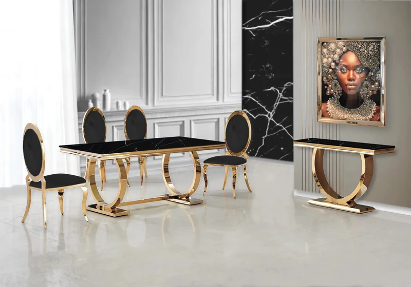 Chaises médaillon velours noir doré - Aura x4