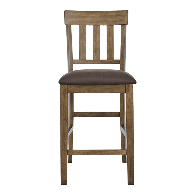 Ensemble de 2 tabourets de bar en bois avec assise rembourrée aspect cuir brun - Urbinforte