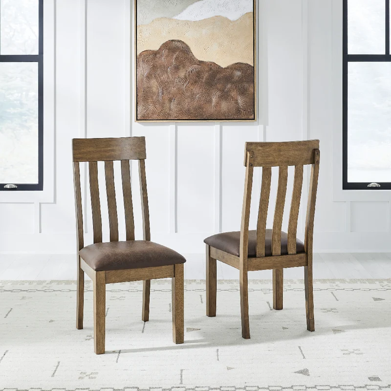 Ensemble de 2 chaises de salle à manger en bois avec assise rembourrée aspect cuir brun - Urbinforte