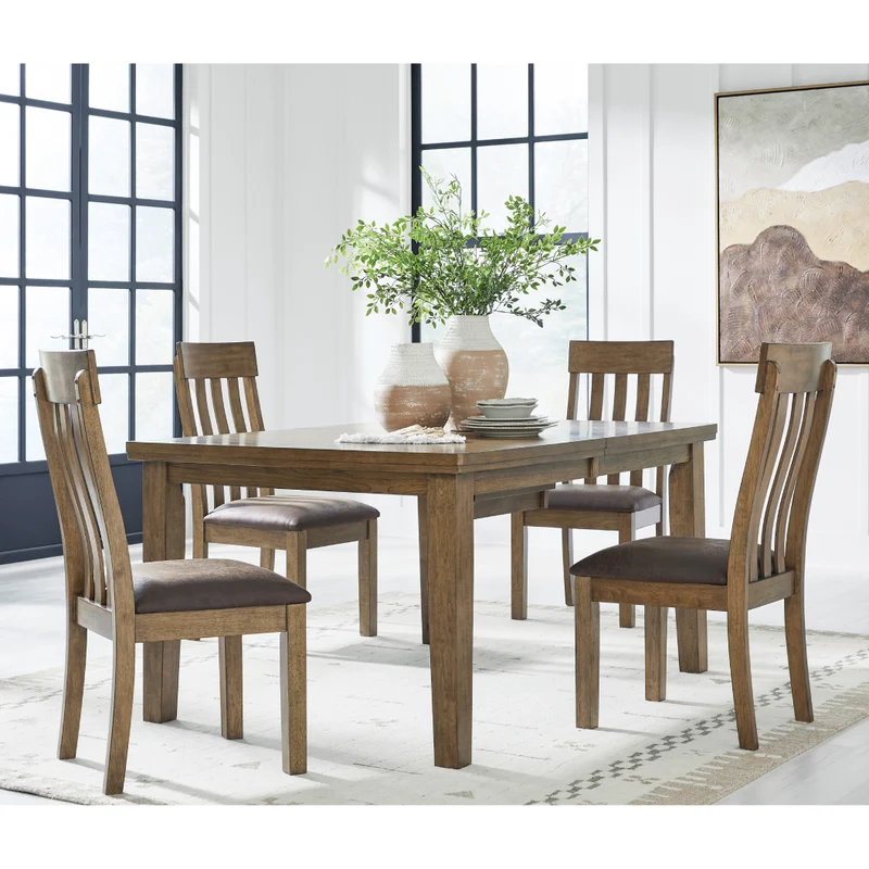 Ensemble de 2 chaises de salle à manger en bois avec assise rembourrée aspect cuir brun - Urbinforte