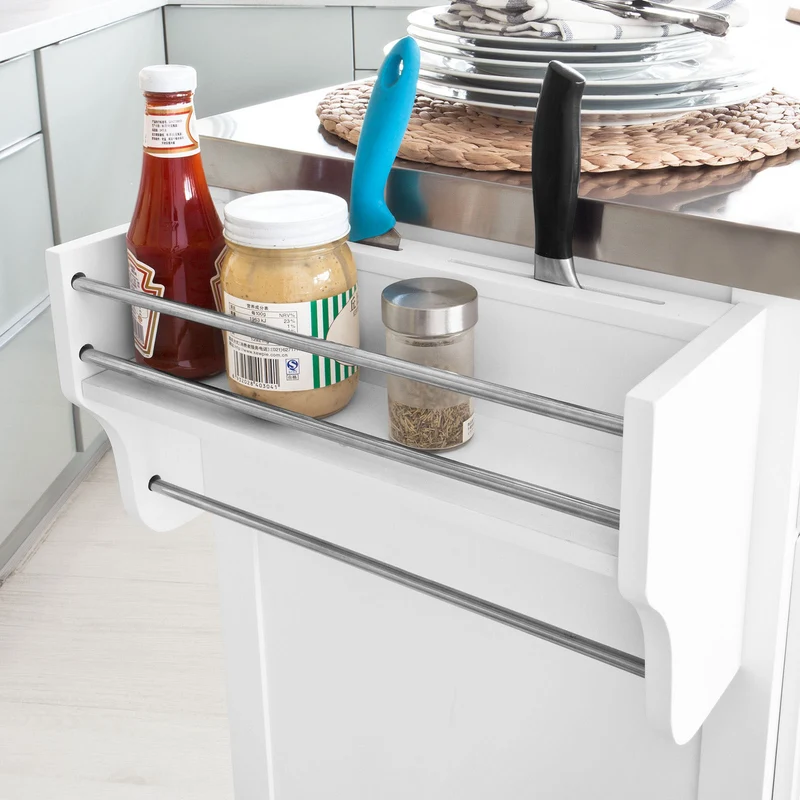 SoBuy FKW33-W Desserte de Cuisine à Roulettes XXL avec Plan de Travail INOX, 3 Tiroirs et Système de Tri des Déchets, Charge 50 kg – 133x48x95 cm, Blanc