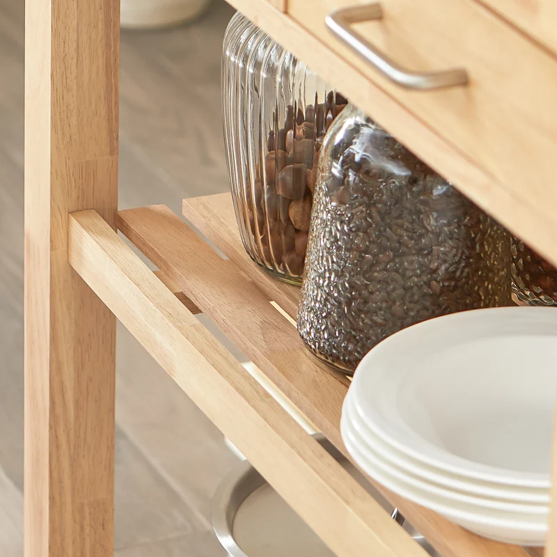 SoBuy FKW24-II-N Desserte de Cuisine sur Roulettes en Bois d'Hévéa – 2 Tiroirs, 2 Étagères, Meuble Cuisine Compact 80×40×90 cm
