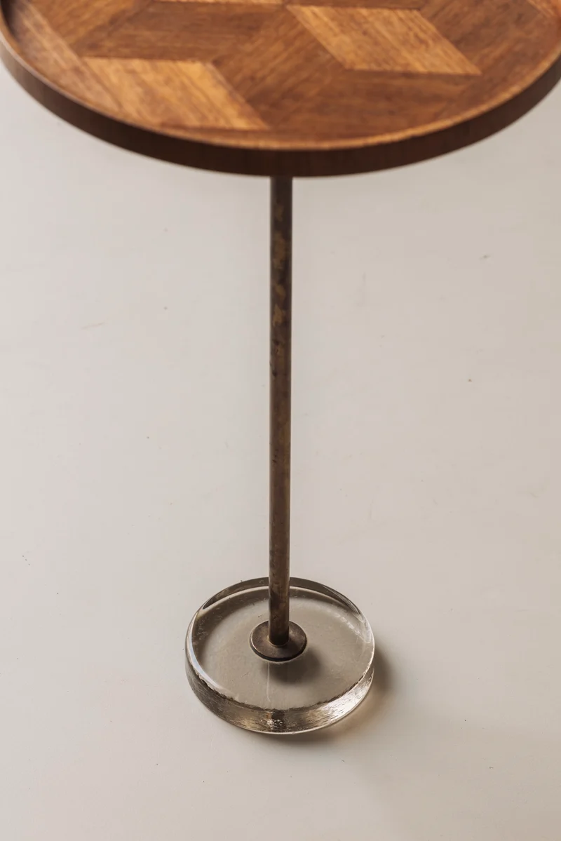 Exceptional Danish Side Table in Oak, Brass and Glass, Denmark 1960s