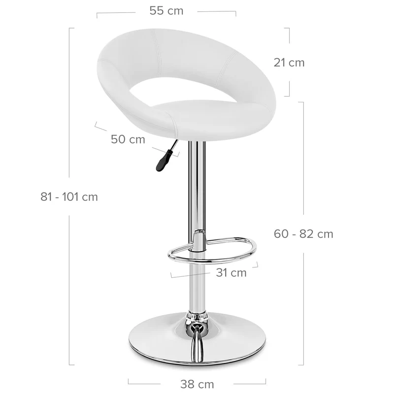 Chaise de Bar Faux Cuir Chrome - Crescent Matelassé Blanc