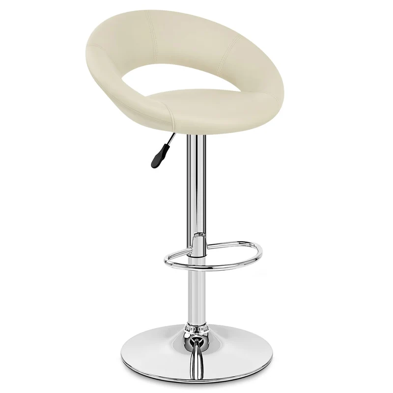 Chaise de Bar Faux Cuir Chrome - Crescent Matelassé Crème