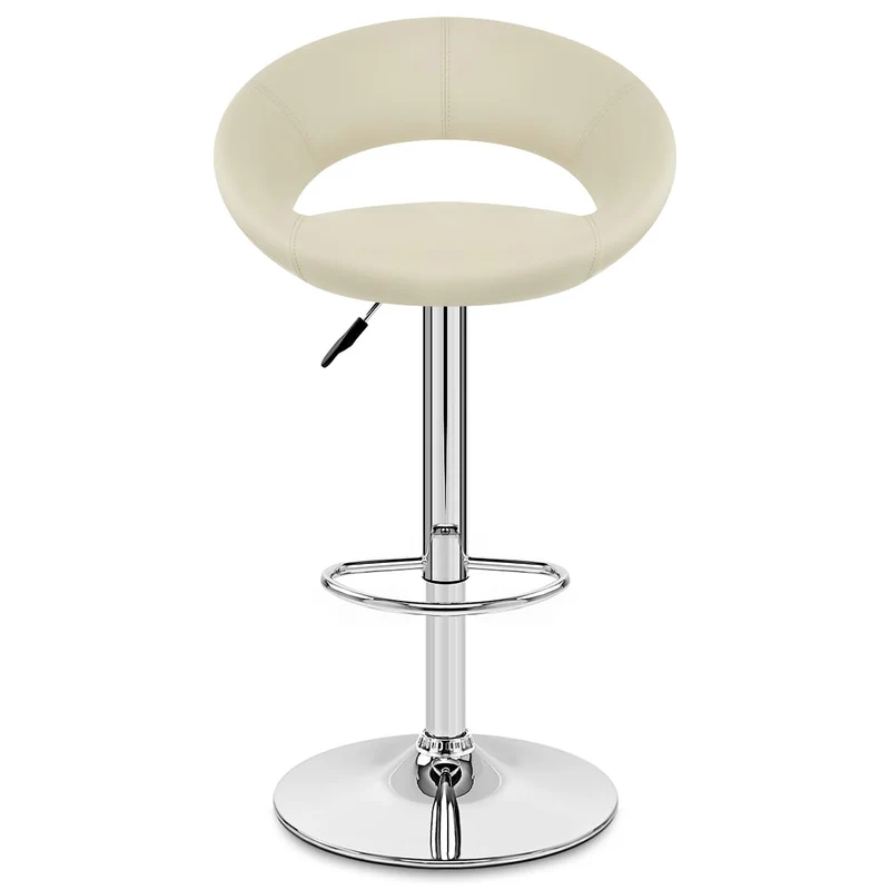 Chaise de Bar Faux Cuir Chrome - Crescent Matelassé Crème