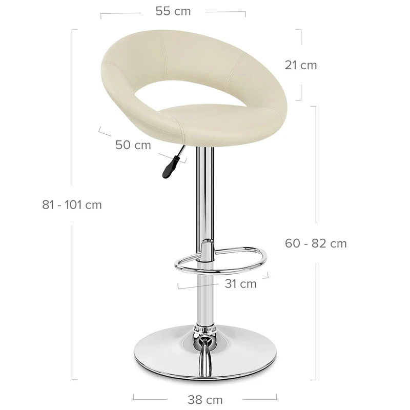 Chaise de Bar Faux Cuir Chrome - Crescent Matelassé Crème