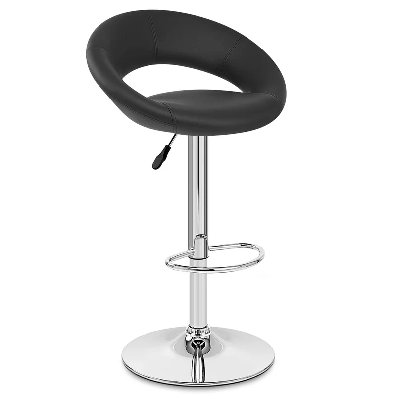 Chaise de Bar Faux Cuir Chrome - Crescent Matelassé Noir