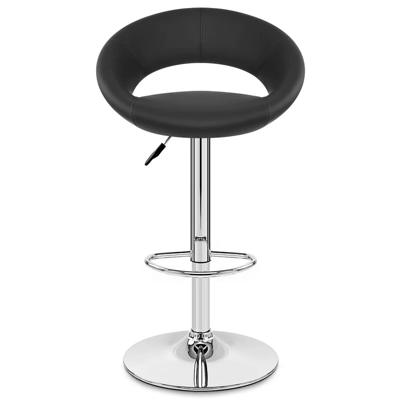 Chaise de Bar Faux Cuir Chrome - Crescent Matelassé Noir
