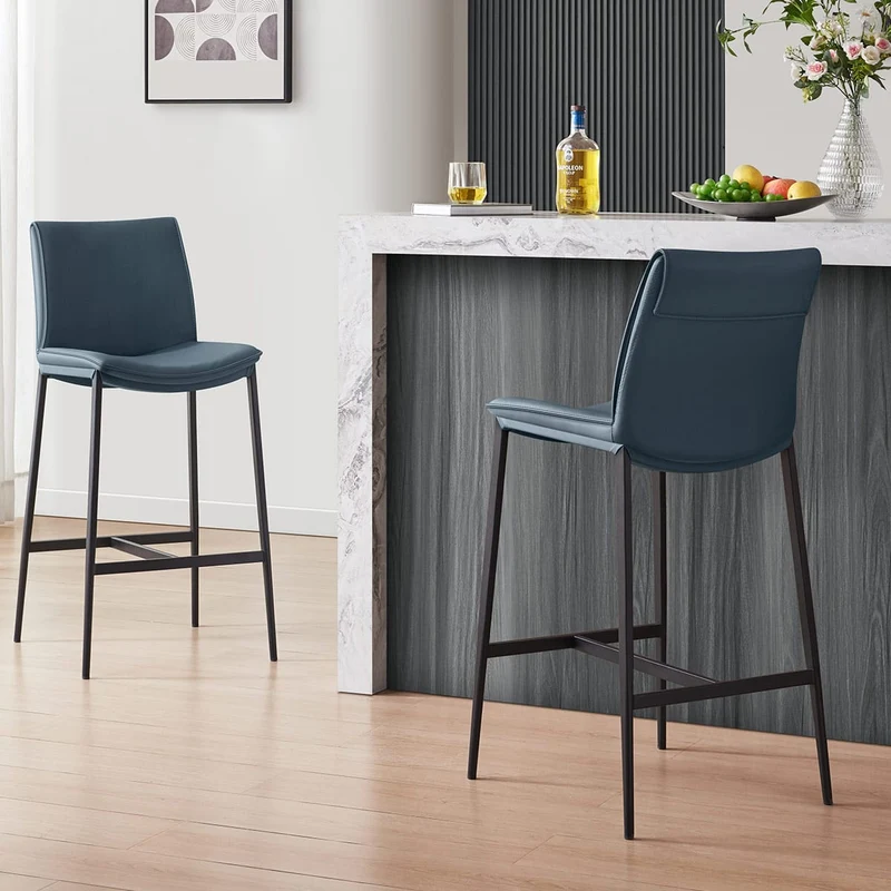Tabouret Cuir Veritable - Addison Bleu