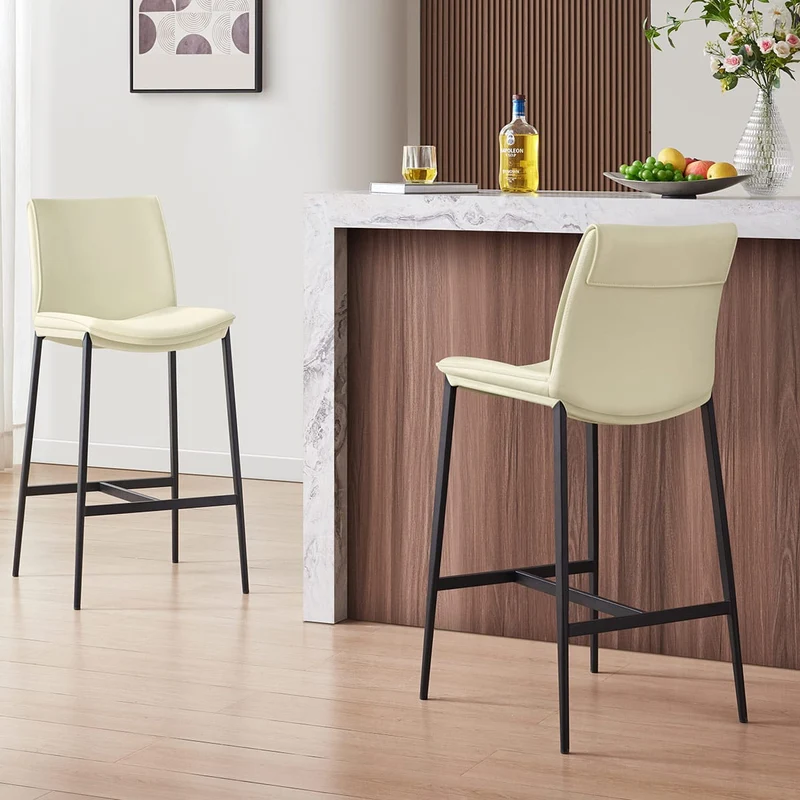 Tabouret Cuir Veritable - Addison Crème