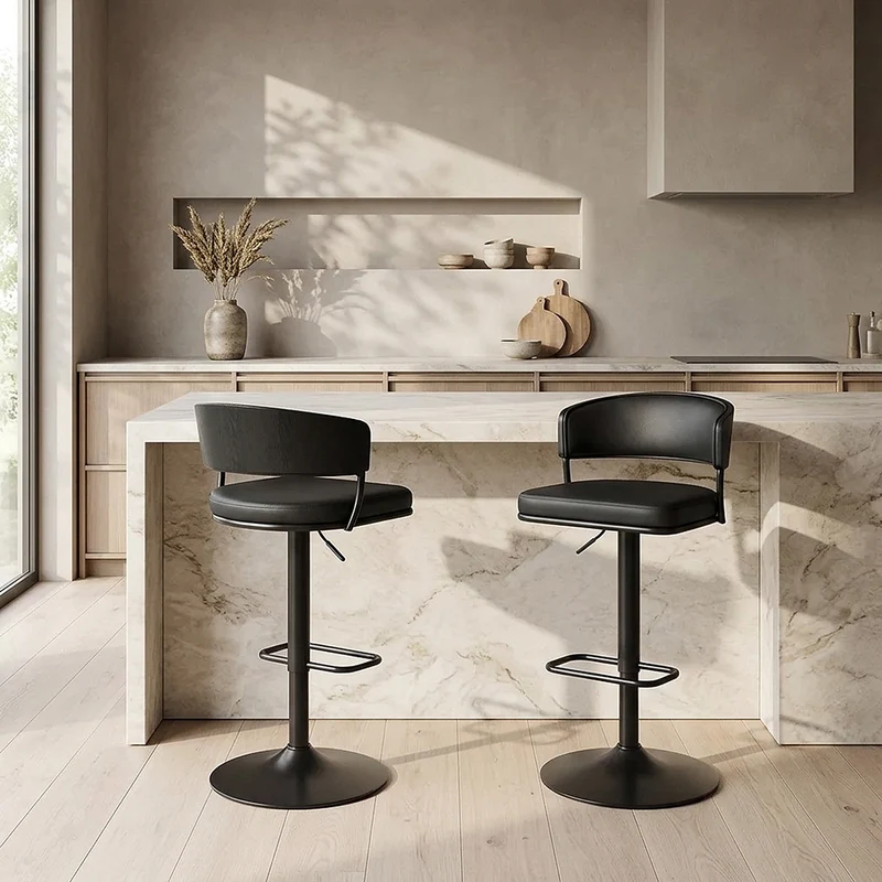 Tabouret Cuir Véritable - Alexa Noir