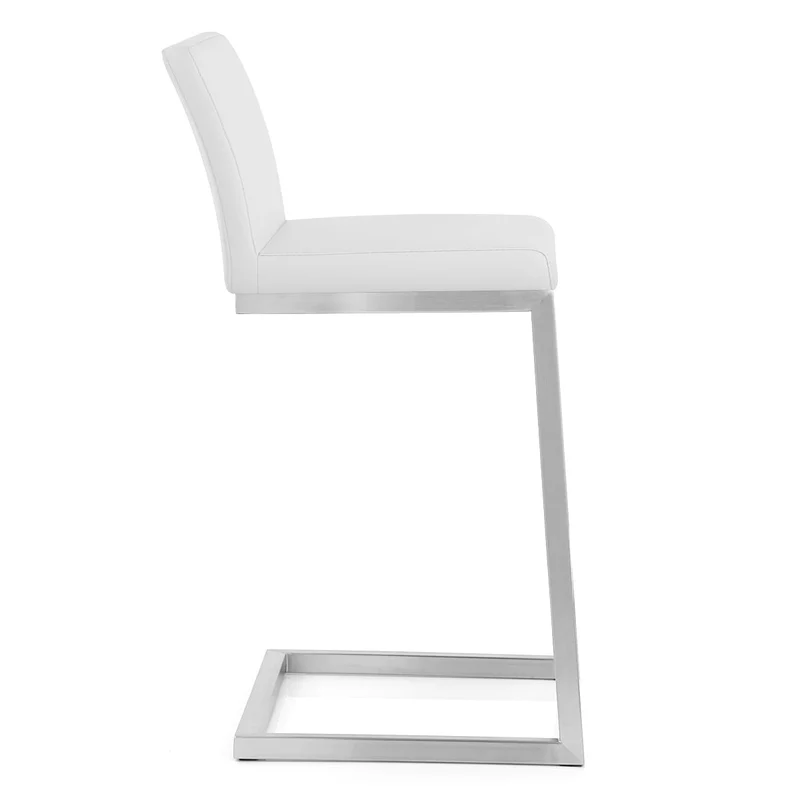 Tabouret Faux Cuir Chrome Brossé - Ace Blanc