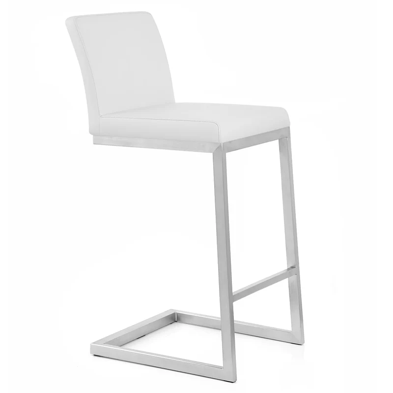 Tabouret Faux Cuir Chrome Brossé - Ace Blanc