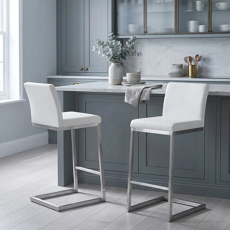 Tabouret Faux Cuir Chrome Brossé - Ace Blanc