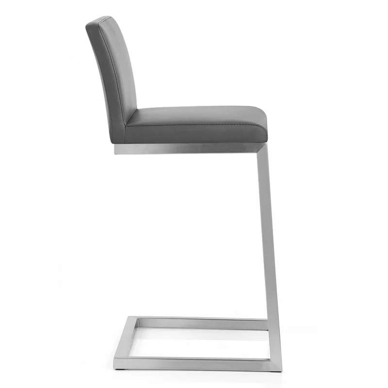 Tabouret Faux Cuir Chrome Brossé - Ace Gris