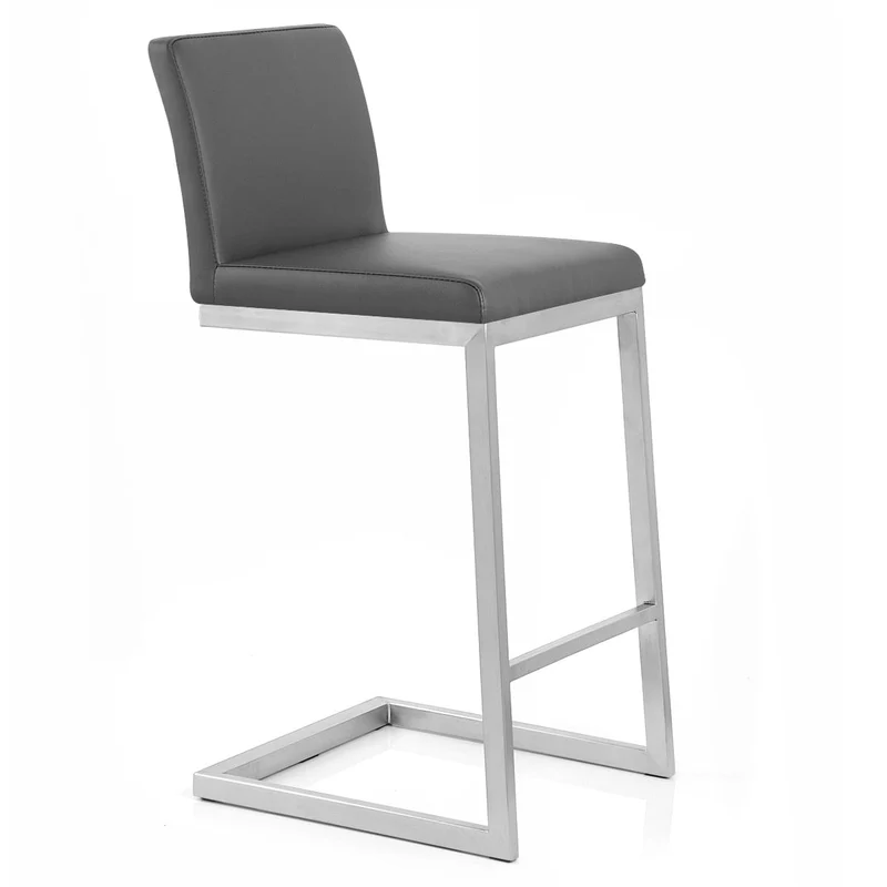 Tabouret Faux Cuir Chrome Brossé - Ace Gris