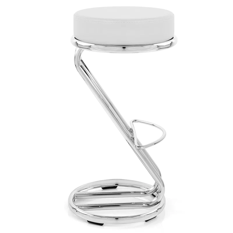 Tabouret Faux Cuir Chrome - Zaza Blanc