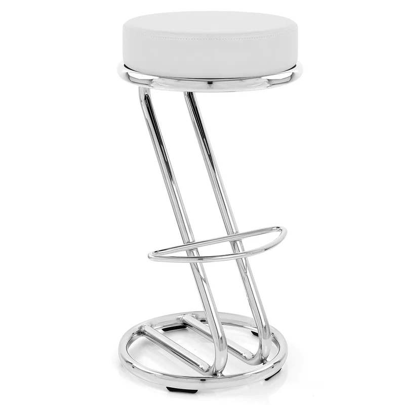 Tabouret Faux Cuir Chrome - Zaza Blanc