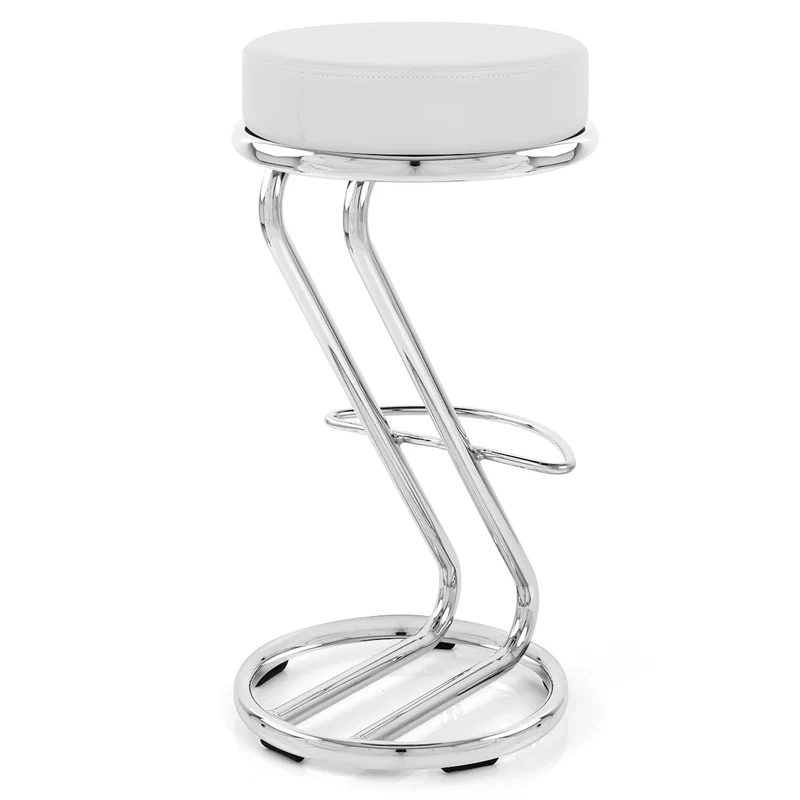 Tabouret Faux Cuir Chrome - Zaza Blanc