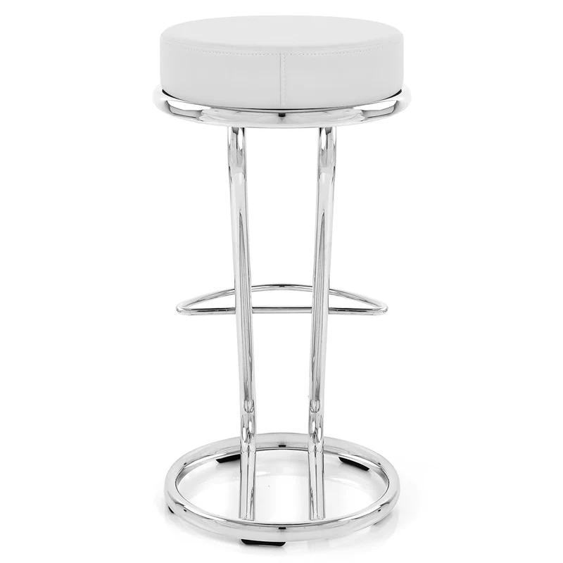 Tabouret Faux Cuir Chrome - Zaza Blanc