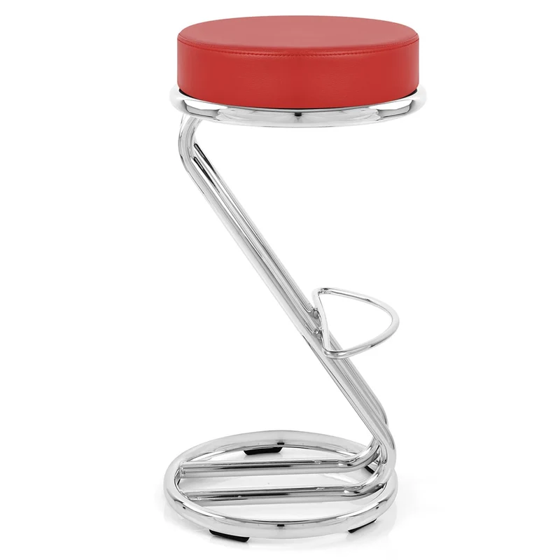 Tabouret Faux Cuir Chrome - Zaza Rouge