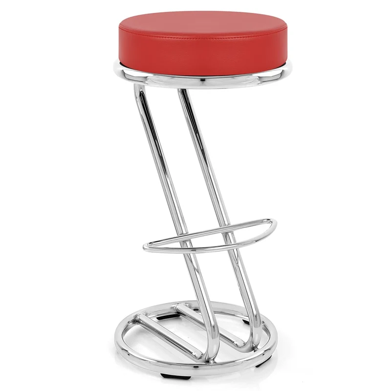 Tabouret Faux Cuir Chrome - Zaza Rouge