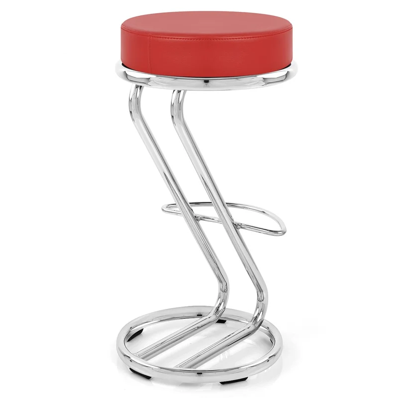 Tabouret Faux Cuir Chrome - Zaza Rouge