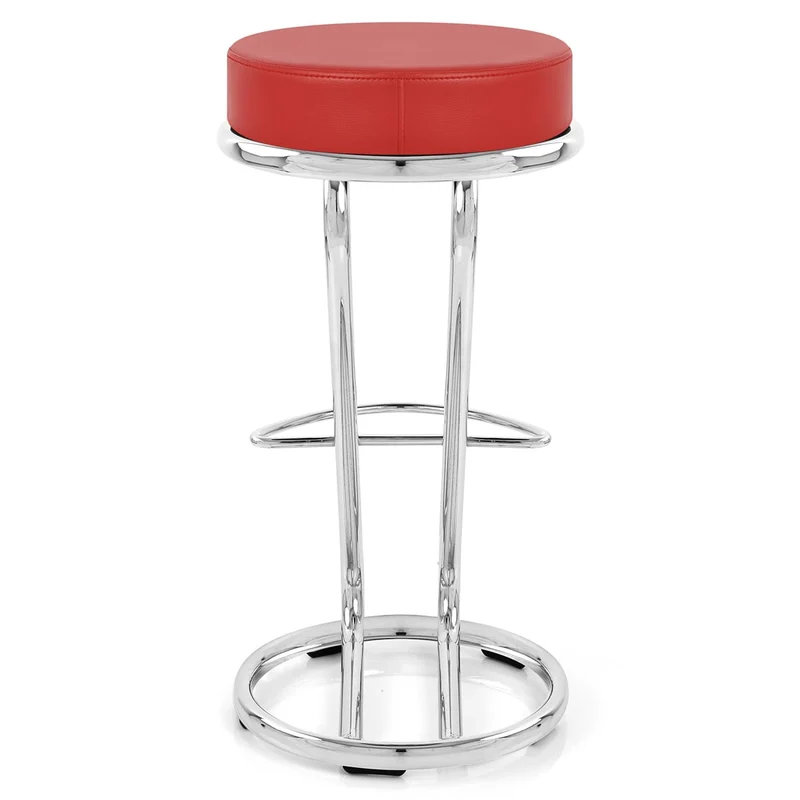 Tabouret Faux Cuir Chrome - Zaza Rouge