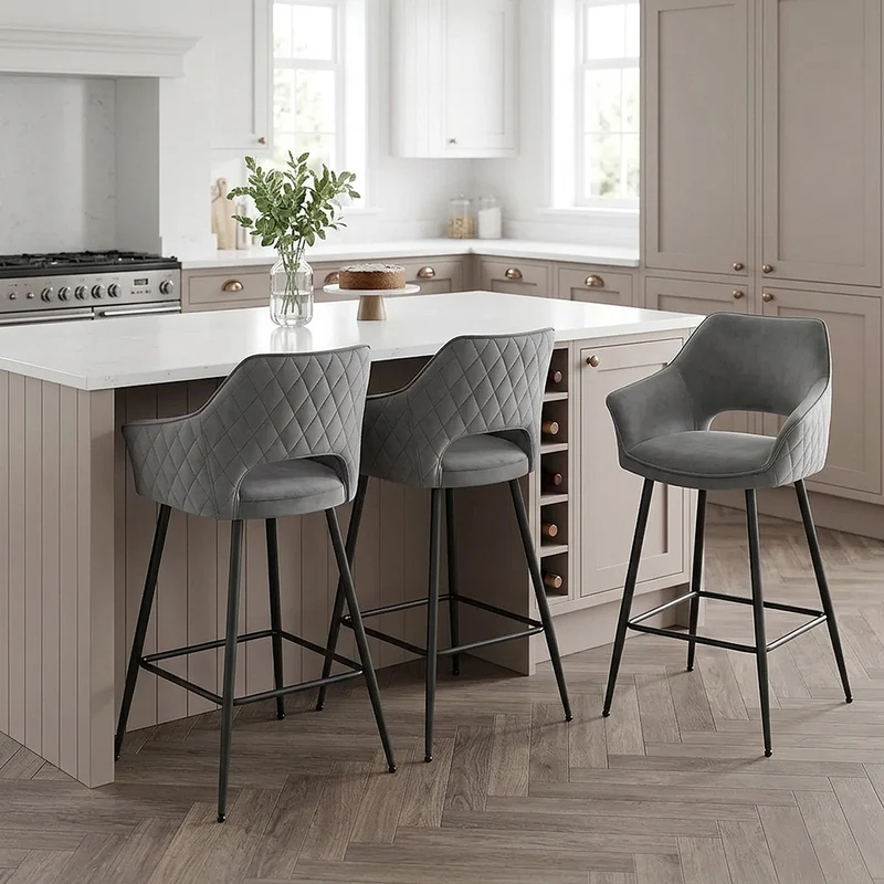 Chaise de bar Velours - Viola Gris