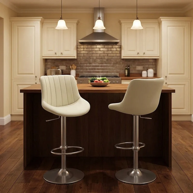 Tabouret Cuir Véritable - Versailles Crème