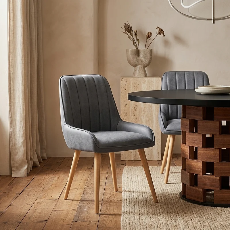 Chaise Bois Faux Cuir - Rosa Bleu