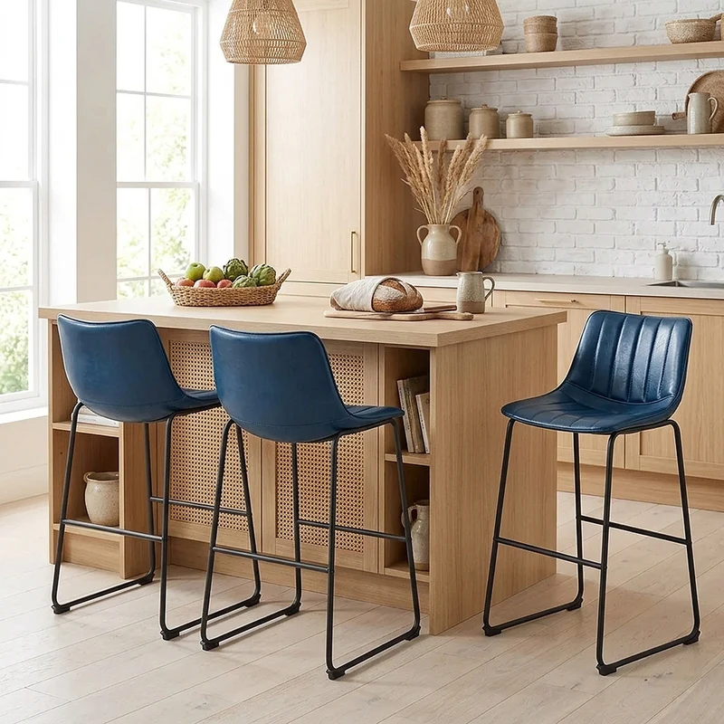 Chaise de Bar Faux Cuir - Tucker Bleu