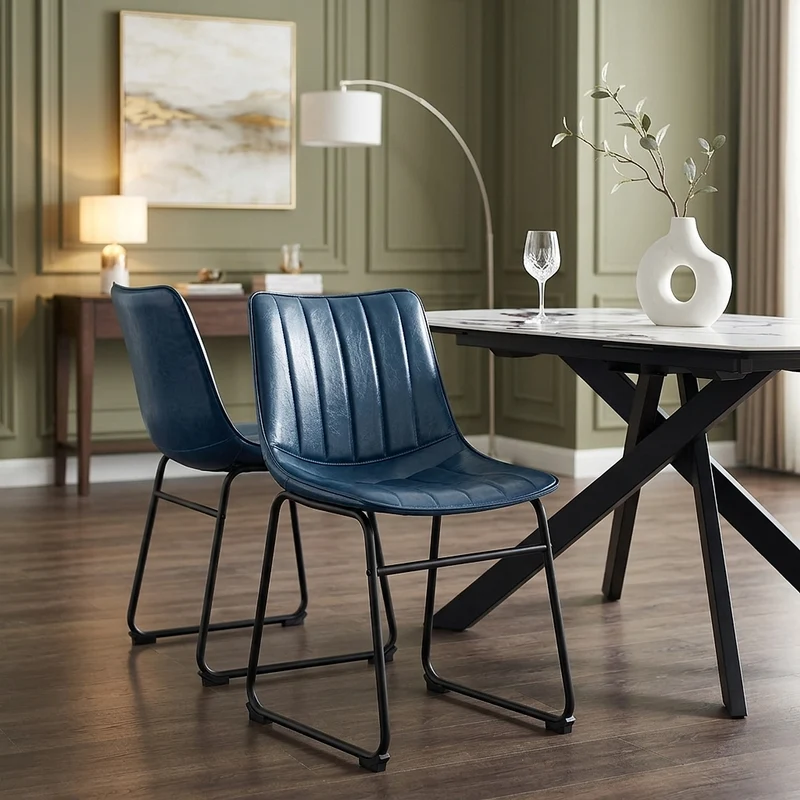 Chaise Faux Cuir - Tucker Bleu