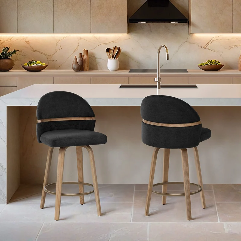 Tabouret Chêne Tissu - Odessa Noir