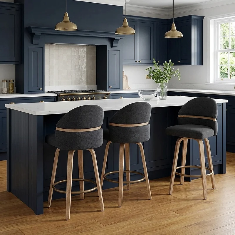 Tabouret Chêne Tissu - Odessa Noir