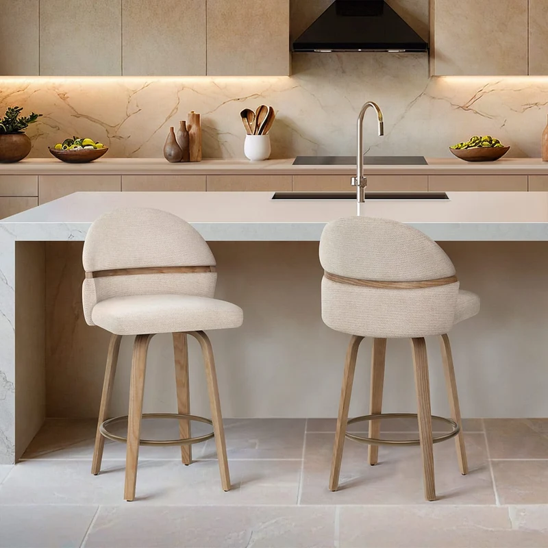 Tabouret Chêne Tissu - Odessa Crème